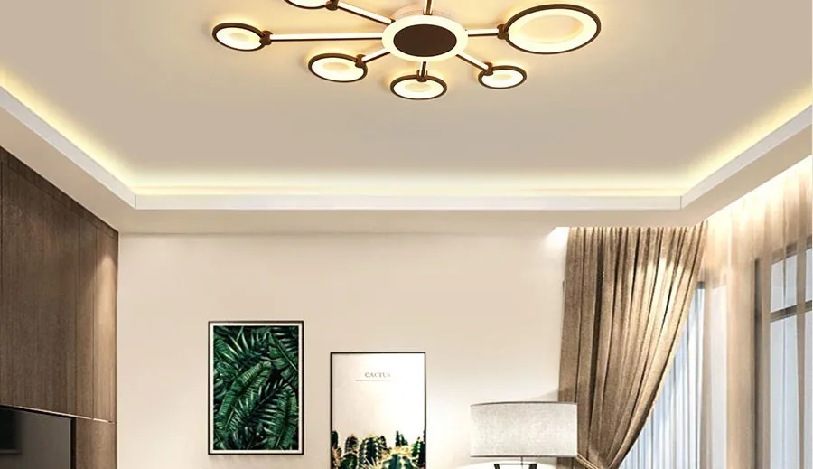 Светодиодный потолочный светильник кофейного и золотого цвета для гостиной, спальни, Диммируемый пульт дистанционного управления, акриловый яркий светильник для внутреннего освещения