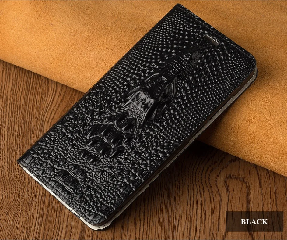 Чехол из натуральной кожи крокодила для samsung galaxy A50 A70 A40 A20 Note 8 9 10 S8 S9 S10 plus чехол для телефона r - Цвет: Черный