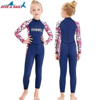 

One PCS Girls Long Sleeve Swimsuit Full Body Sun UV Protection UPF 50+ Rashguard Sunsuits with Back Zip Swimwear Beachwear