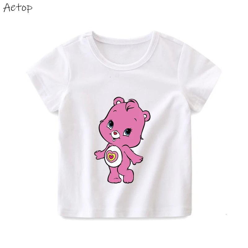 Летняя белая футболка хлопок детская одежда с О-образным вырезом топы Care Bears забавные 1 с изображением мультипликационных персонажей для детей футболка детская одежда От 2 до 12 лет