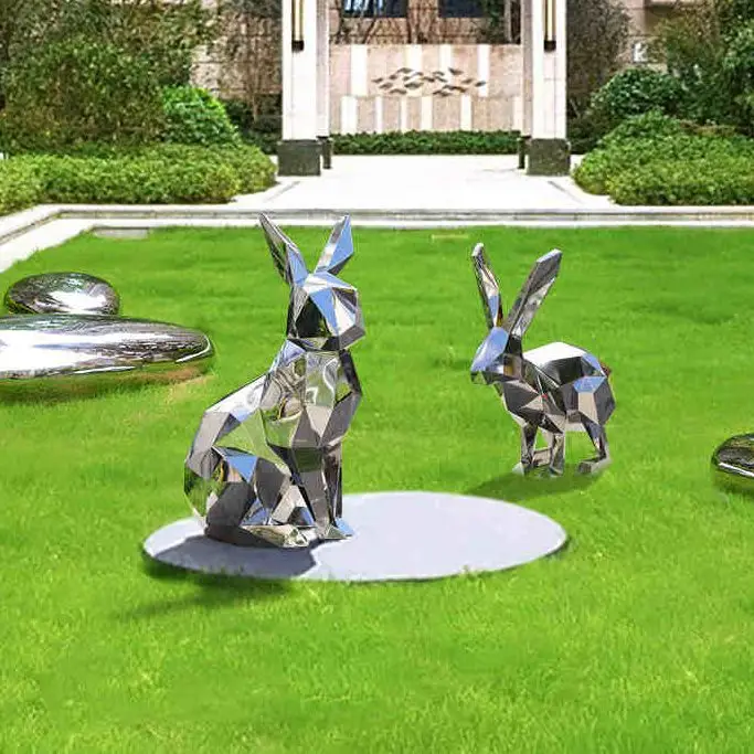 

Уличная Геометрическая скульптура из нержавеющей стали в виде кроличьего пола, офисное украшение для отелей, животных, садовый газон, ландшафт