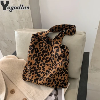 

Female Shoulder Shopper Bag Leopard Print Korean Corduroy Tote Bag Casual Female Large Capacity Handbag and Purse for Women 2020