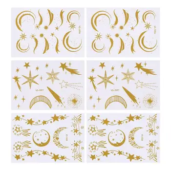 

6pcs Waterproof Bronzing Facial Tattoo Paste Personality Glitter Masquerade Sticker Temporary Tattoos Face Sticker Decals