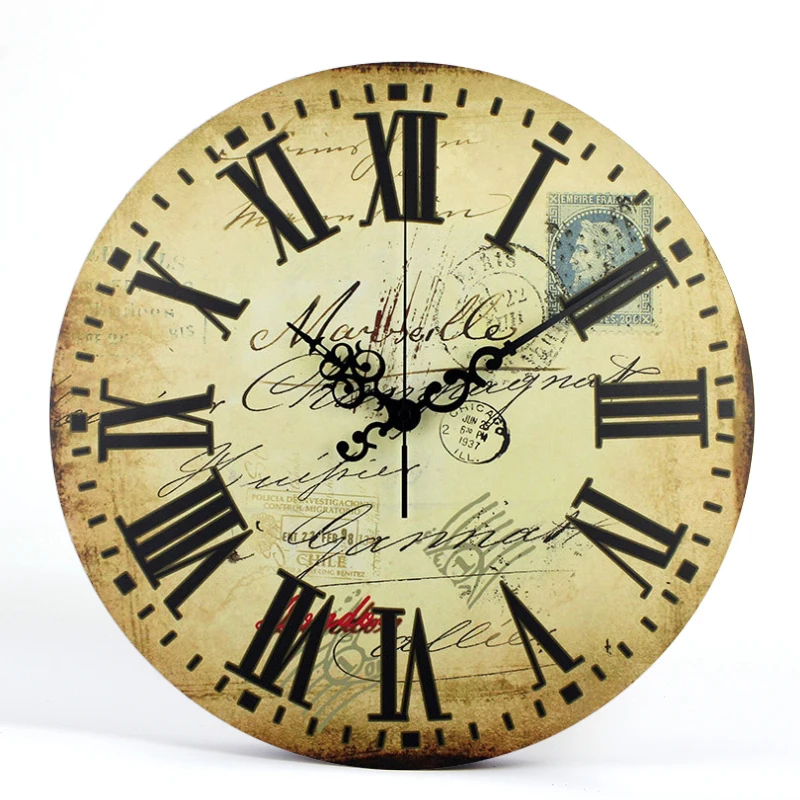 HQ Antique Simple Design Big Round Wall Clock Watch Silent Home Cafe Office Bar Kitchen Wall Large Decorative vintage Wall Clock