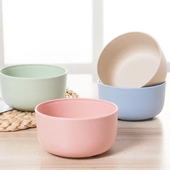 

4PCS/Set Home Heat-Resistant Bowl Kitchen Biodegradable Round Fruit Soup Antibacterial Non-Slip Rice Dinnerware Wheat Straw