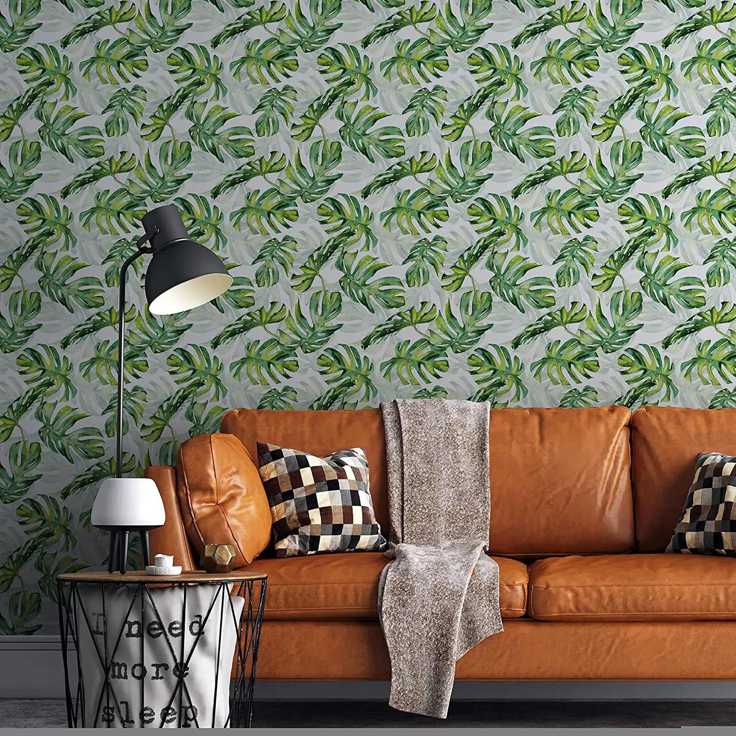 열대성 녹색 잎 껍질 벗기기 및 스틱 벽지, 팜 잎 자체 접착 탈착식 벽지, 방수 장식 접촉 종이