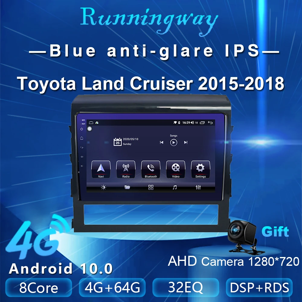 Runningway Android 10 0 5G автомобильный DVD для Toyota Land Cruiser 2015-2018 4G + 64G Автомобильный Радио