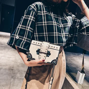 

Women's shoulder bag slant straddle bag women's bag new fall Vintage bag rivet bag fashion small square bag chain bag