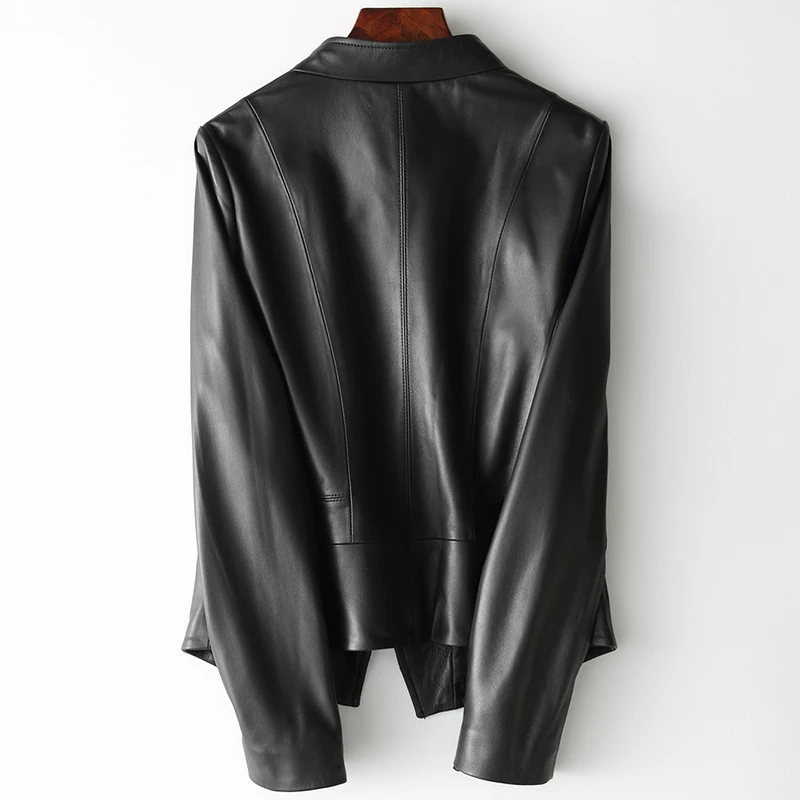 Female short design sheepskin coats womens motorcycle genuine leather jacket women slim outerwear newest