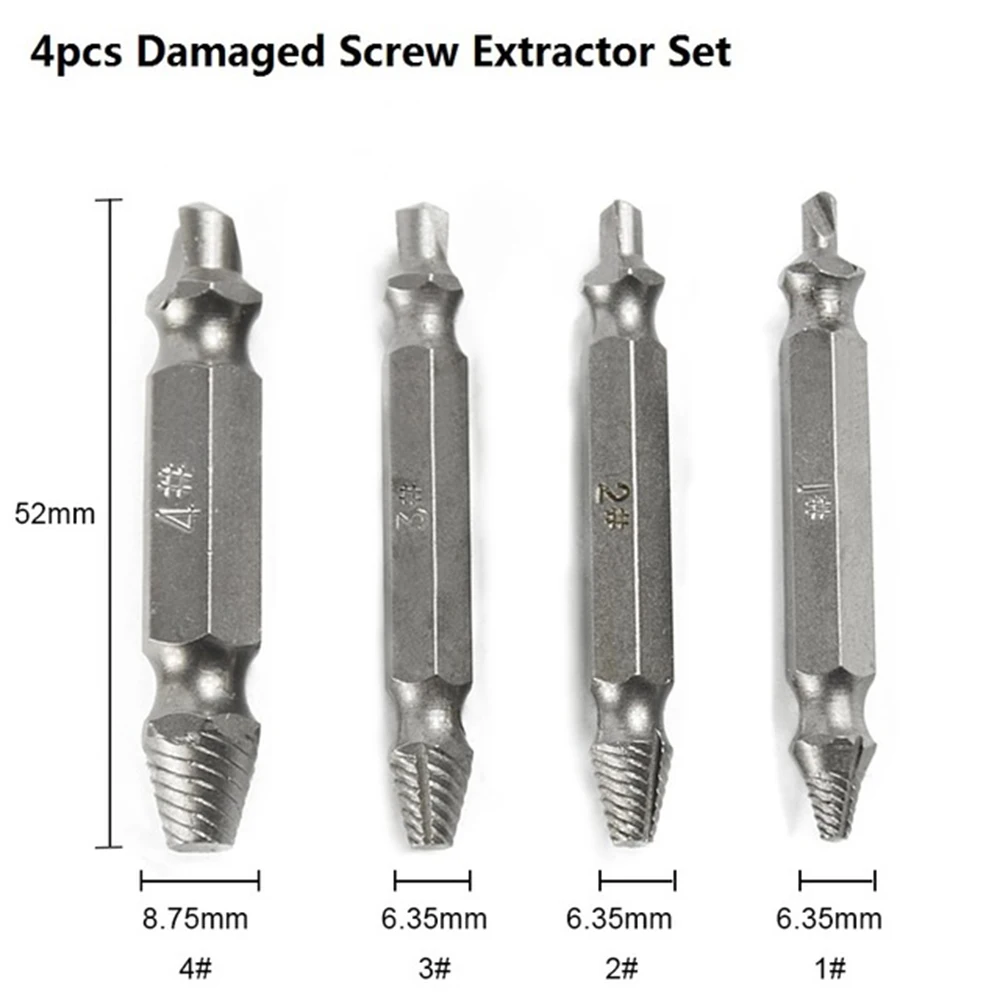 

Damaged Screw Extractor 4pcs Broken Speed Out Easy out Bolt Stud Stripped Remover Tool Drill Bit