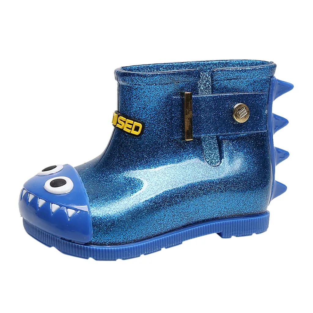 Детские резиновые сапоги для девочек и мальчиков из анимационного мультфильма «динозавр», водонепроницаемые ботинки от дождя для мальчиков г. Осень-зима, теплые резиновые ботинки - Цвет: BU