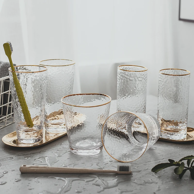 

Transparent Gold Rim Glass Toothbrush Cup Nordic Bathroom Brushing Cup Single Double Mouthwash Cup Couple Cup Christmas Present