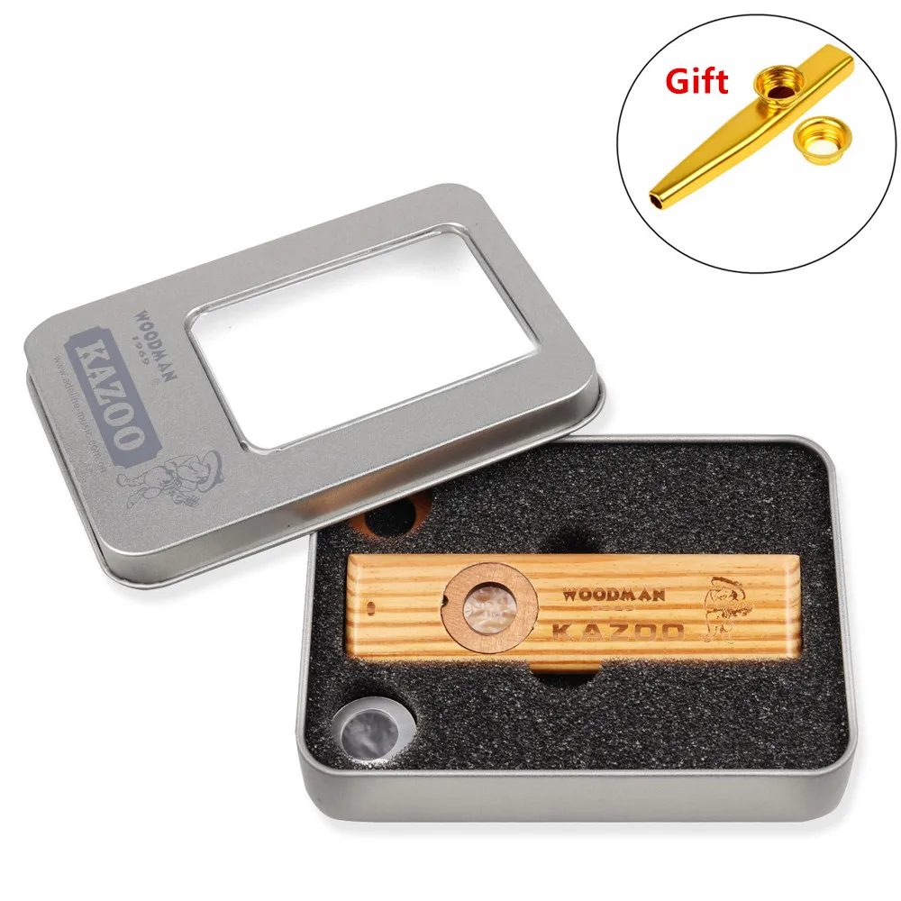 

Wooden Kazoo Orff Instruments Ukulele Guitar Partner Woodman Wood Harmonica With Metal Box Kazoo for Adult Kids Gift