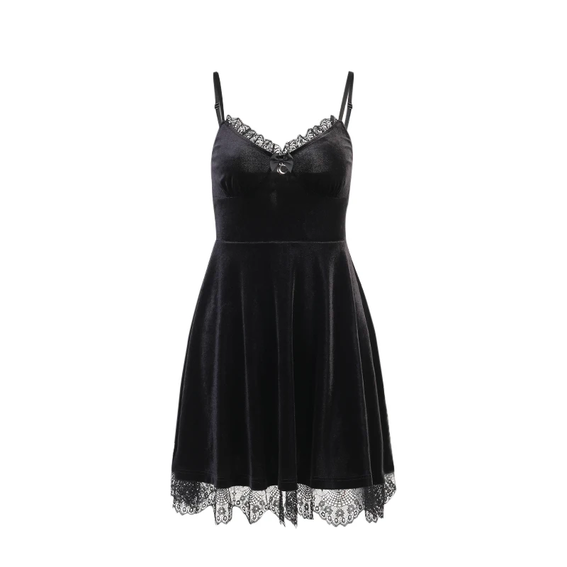 Black Summer Gothic Velvet Dress 6