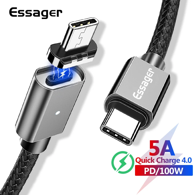 

Essager Magnetic USB Type C To USB C Cable For MacBook Pro 100W PD QC Quick Charge 4.0 3.0 For Huawei P30 Type-C Magnet Charger