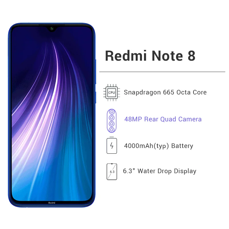 Xiaomi Redmi Note 8, глобальная версия, 4 Гб ОЗУ, 128 Гб ПЗУ, мобильный телефон Snapdragon 665, четыре ядра, 48мп, камера заднего вида, 6,3 дюйма, 4000 мАч