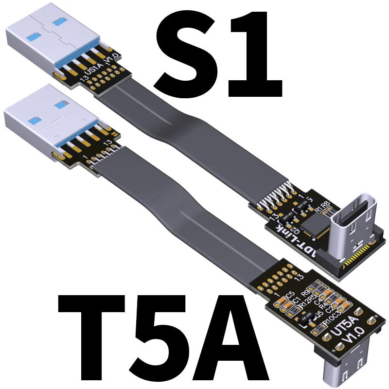 USB 3.0 타입 A to USB 3.1 타입 C 수 암 플랫 케이블, 업/다운 앵글 USB C to A FPC FPV 연장 케이블 코드 어댑터, 5cm - 3m