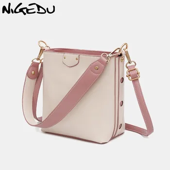 

NIGEDU Women bucket Shoulder bag brand design female handbag PU Leather Wide strap ladies messenger bags Totes bolsas feminine
