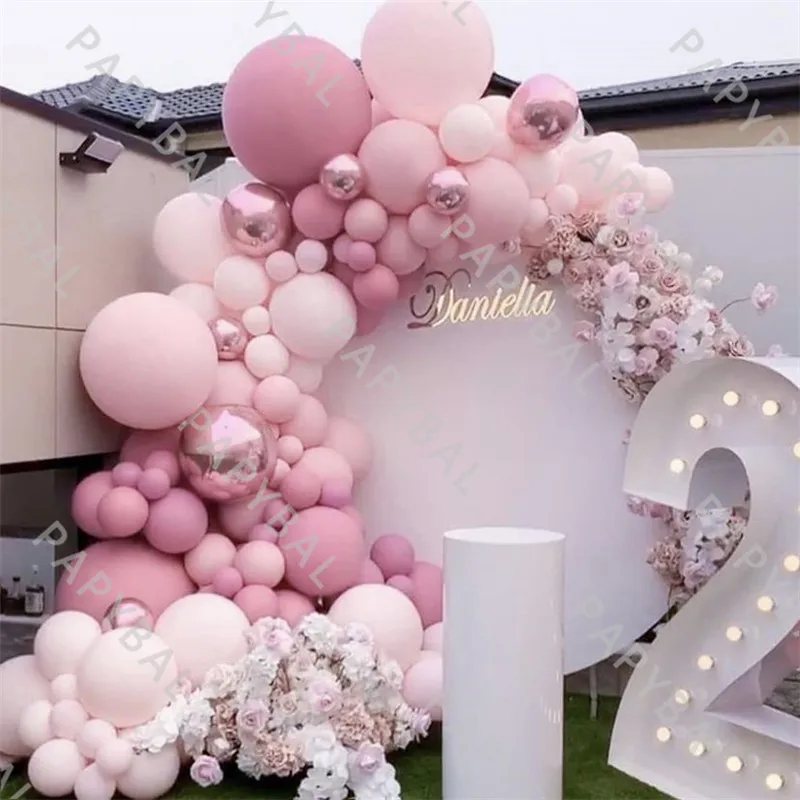 

113Pcs Rose Pink Balloon Arch Garland Kit Pink Latex Balloons Set Wedding Birthday Party Decoration Anniversary Backdrop Globos