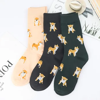 

2019 New Cute Kawai Cartoon Women Combed Cotton Socks Women Funny Dog Corgi Lovely Animal Pattern Casual Sock