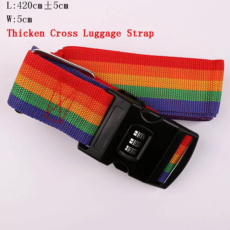 Rainbow Cross Type Багажный ремень, поперечный ремень, упаковка 200 см, регулируемые дорожные аксессуары, чемодан, нейлон, 3 цифры, замок с паролем, пряжка, ремень, бирка - Цвет: Rainbow Cross Type