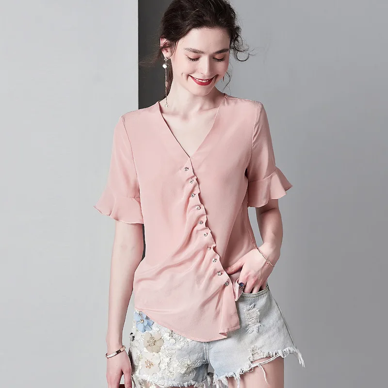 pink ruffles silk shirt for women high quality short sleeve plus size casual sexy office dress tops fashion dropshipping pink ruffles silk shirt for women high quality short sleeve plus size casual sexy office dress tops fashion dropshipping