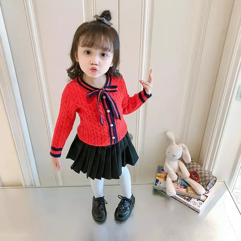 

Korean-style Girls Hot Selling Sweater Autumn New Style Sweater 3 Solid Color Bow Baby Western Style Core-Spun Yarn Sweater