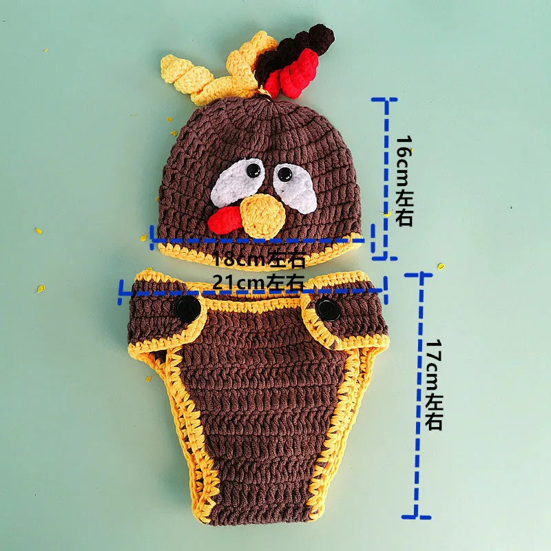 Funny Cute Cartoon Animals Turkey Baby Clothes Newborn Photography Props Crochet Knit Infant Clothing Set DIY Photo Shoot Props (5)