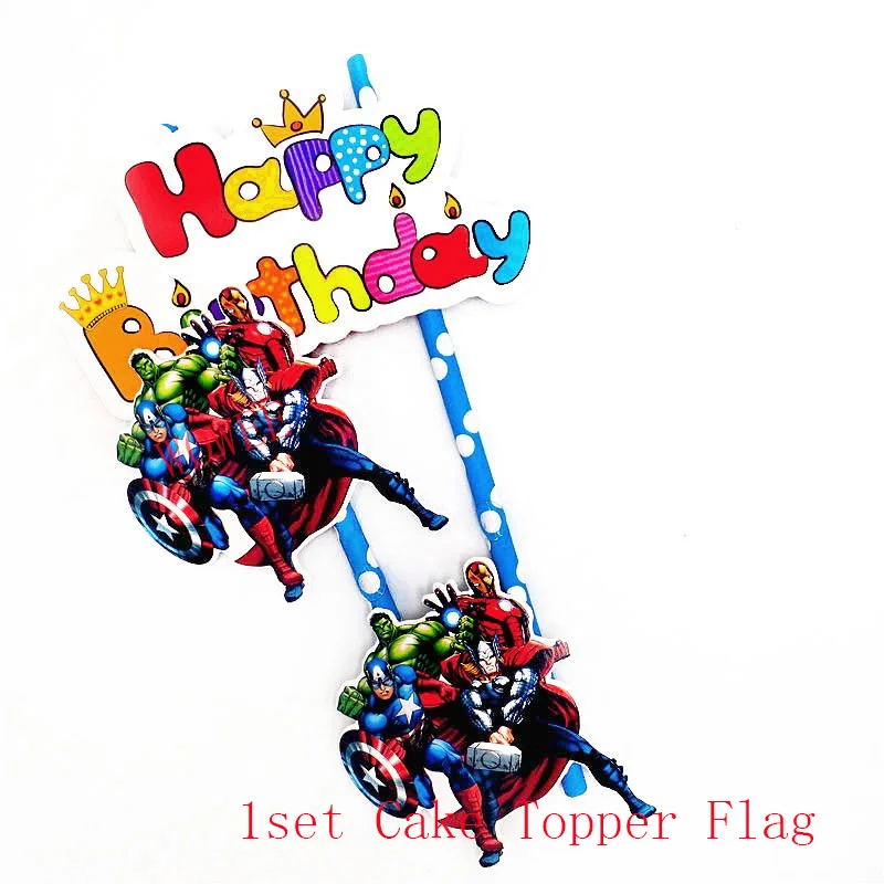 24 шт., супергерой, Человек-паук, топпер для кексов, выбор для мальчиков, украшение для детской вечеринки, на день рождения, на вечеринку, Мстители, декоративные принадлежности - Цвет: 1set Cake Flag