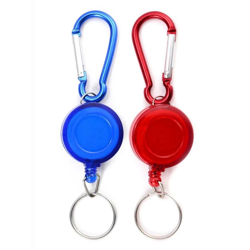 

2Pcs Lot 1 Badge Holder Winder Holder Keychain Retractable Carabiner Belt Clip Id Card Card Holder - Red & Blue