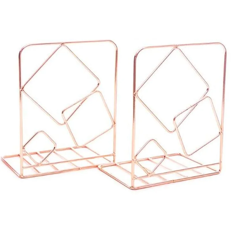 2Pcs Square Metal Desktop Bookends Book Ends Support Stand Holder Shelf Bookrack |