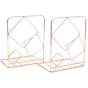 

2Pcs Square Metal Desktop Bookends Book Ends Support Stand Holder Shelf Bookrack