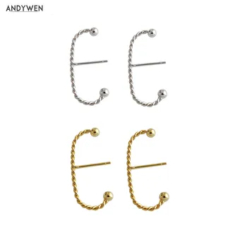 

ANDYWEN Large Screw Stud Earring 925 Sterling Silver Gold Plain Cuffs Stud Earring Special Piercing No Clips Women Pendiente