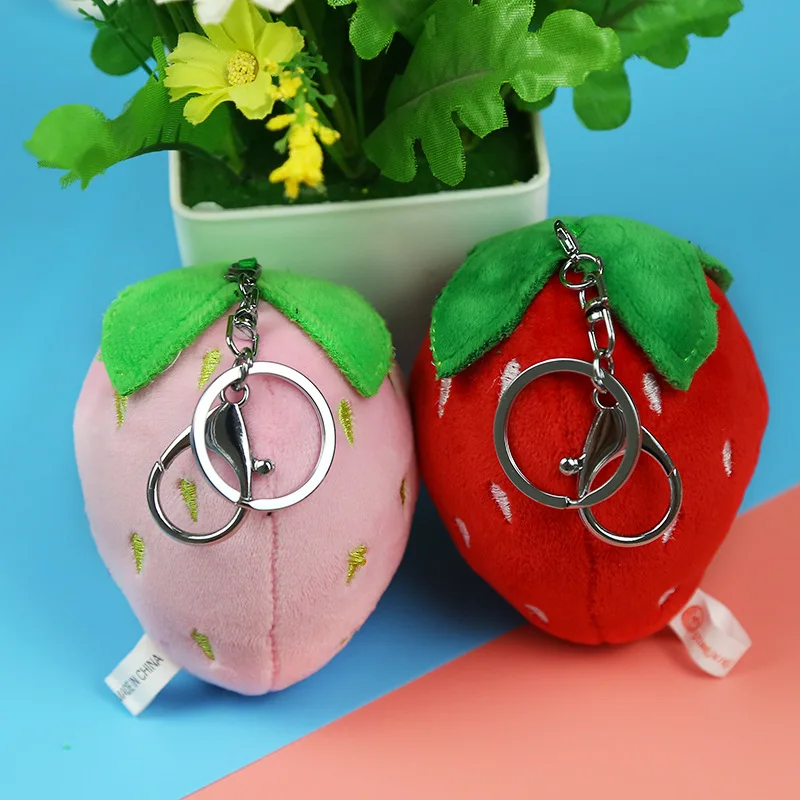 

10cm pink red strawberry character plush keychain creative cartoon mobile phone bag plush pendant fluffy cartoon toy FXM