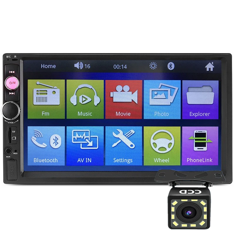 With 12 LED Camera 2 Din универсальный 7010B 7 дюймов Bluetooth FM радио Автомобильный MP5 автомобильный радиоприемник проигрыватель сенсорный экран видео Bluetooth Android стерео MP5 плееры - Цвет: With 12 LED Camera