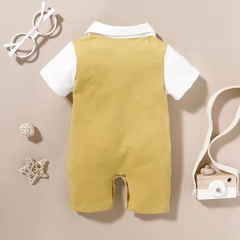 Summer Newborn Baby Boys Romper Short Sleeve Gentleman Tie Jumpsuit Infant Outfits Formal Child Boy Clothes 3 6 9 12 18 Months 2