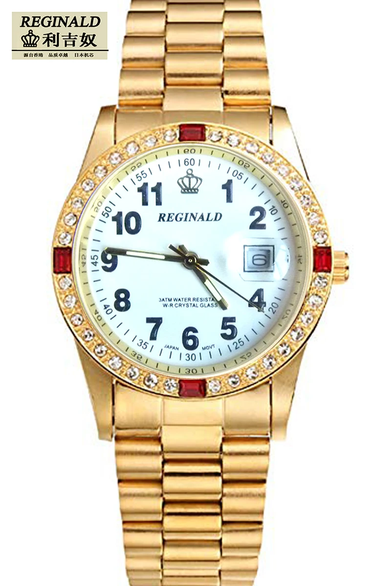 

2019 Watch Men Big Digital Fashion Full Gold Calendar Business With Rhinestone Stainless Steel Japan Movement Quartz Wristwatch