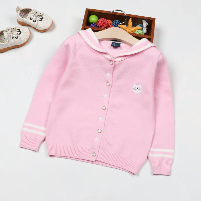

2019 Spring And Autumn New Style GIRL'S Knitted Cardigan Cotton Crew Neck Sweater Cat Sweater Children Casual Coat