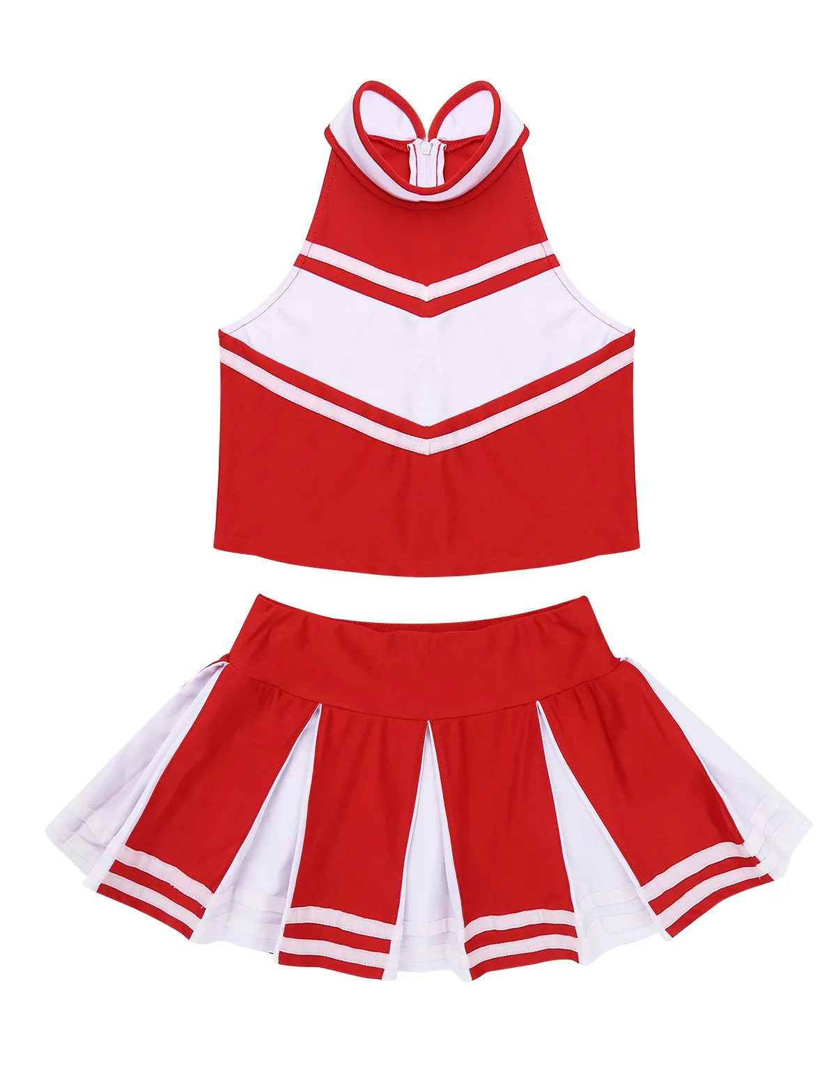 Girls Cheerleader Costume Outfits Sleeveless Tops+Pleated Skirt Performance Set 