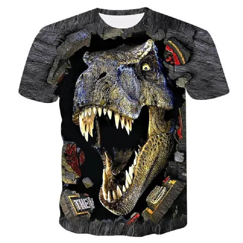 2021 Summer Children 3D Printing Anime Dinosaur Pattern Double-Sided Quick-Drying Clothing Boys Girls Round Neck Short T-Shirt
