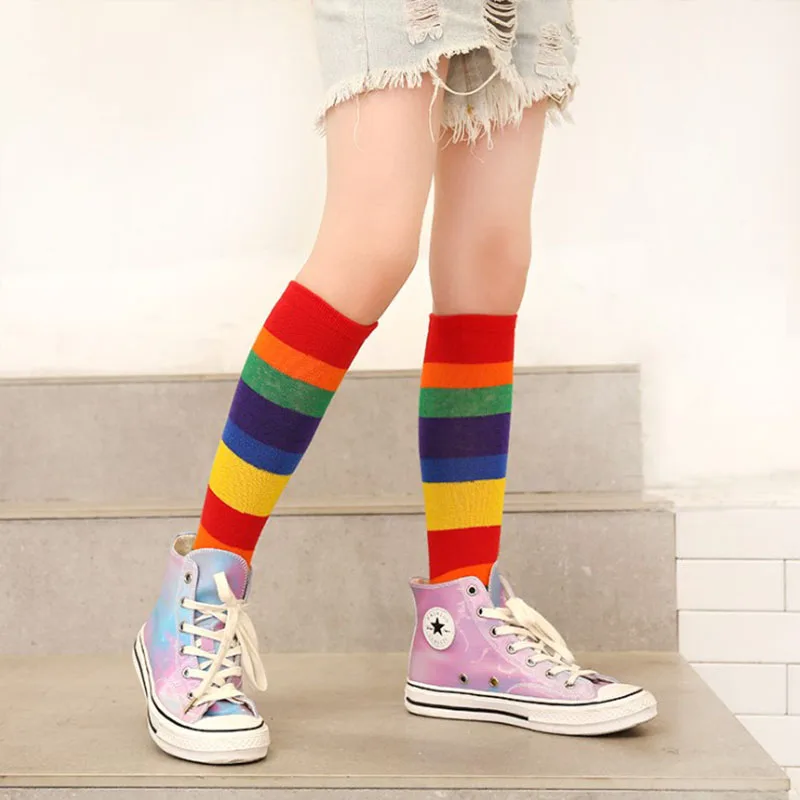 Коллекция года, новые осенние детские носки без пятки в радужную полоску ярких цветов Chao Fan, гетры в европейском и американском стиле для мальчиков и девочек детская кроватка