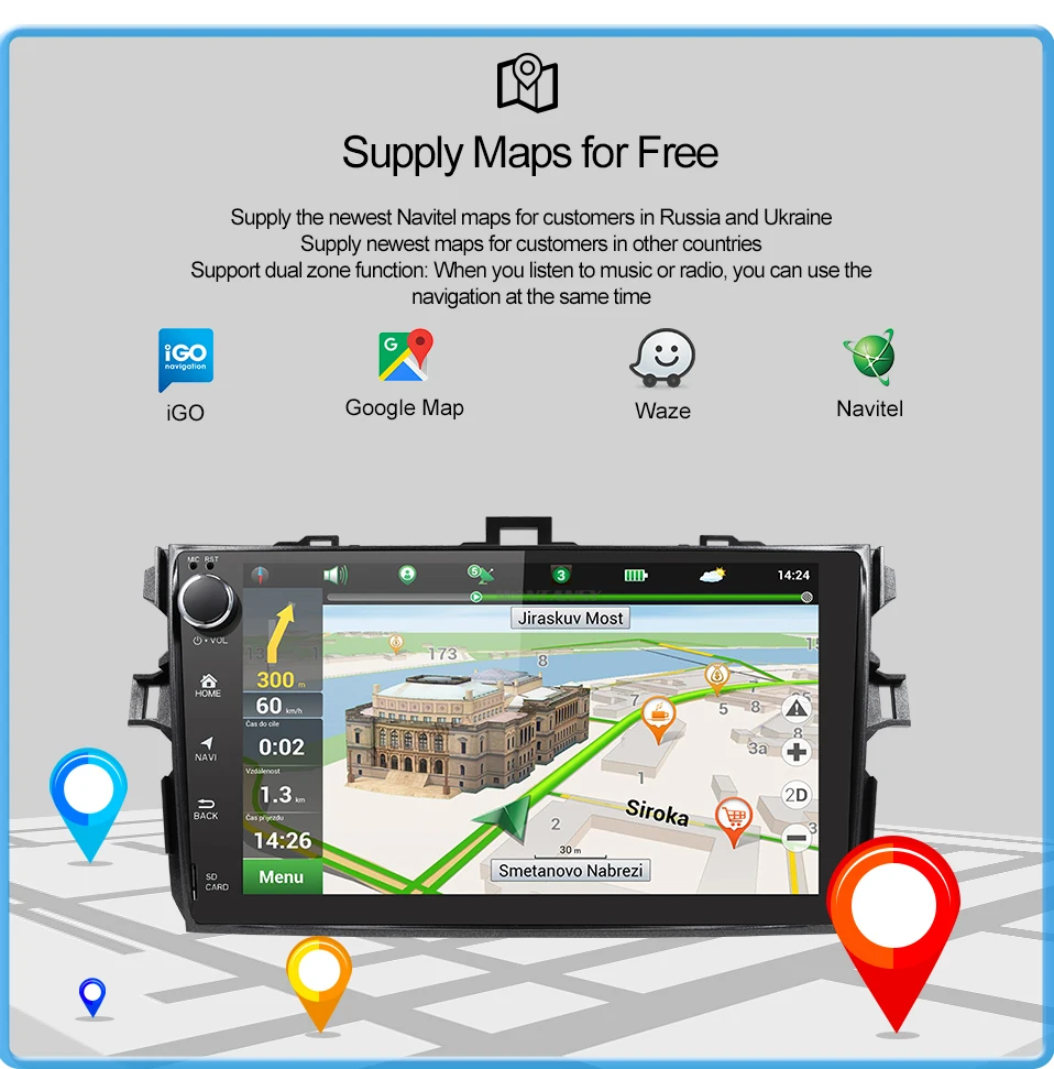 Perfect Android 9.0 car dvd player for Toyota Corolla Eight Core 9 inch 1024*600 screen car radio stereo gps navigation video player 4