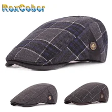 RoxCober мужские женские шерстяные зимние теплые шапки модная клетчатая утолщенная кепка газетчика винтажные береты простой плоский плющ шапки