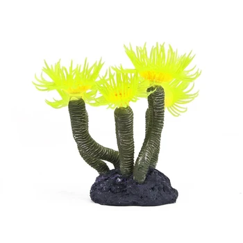 

New Artificial Faked Sea Anemone Coral Aquarium Ornament Decoration (Yellow)