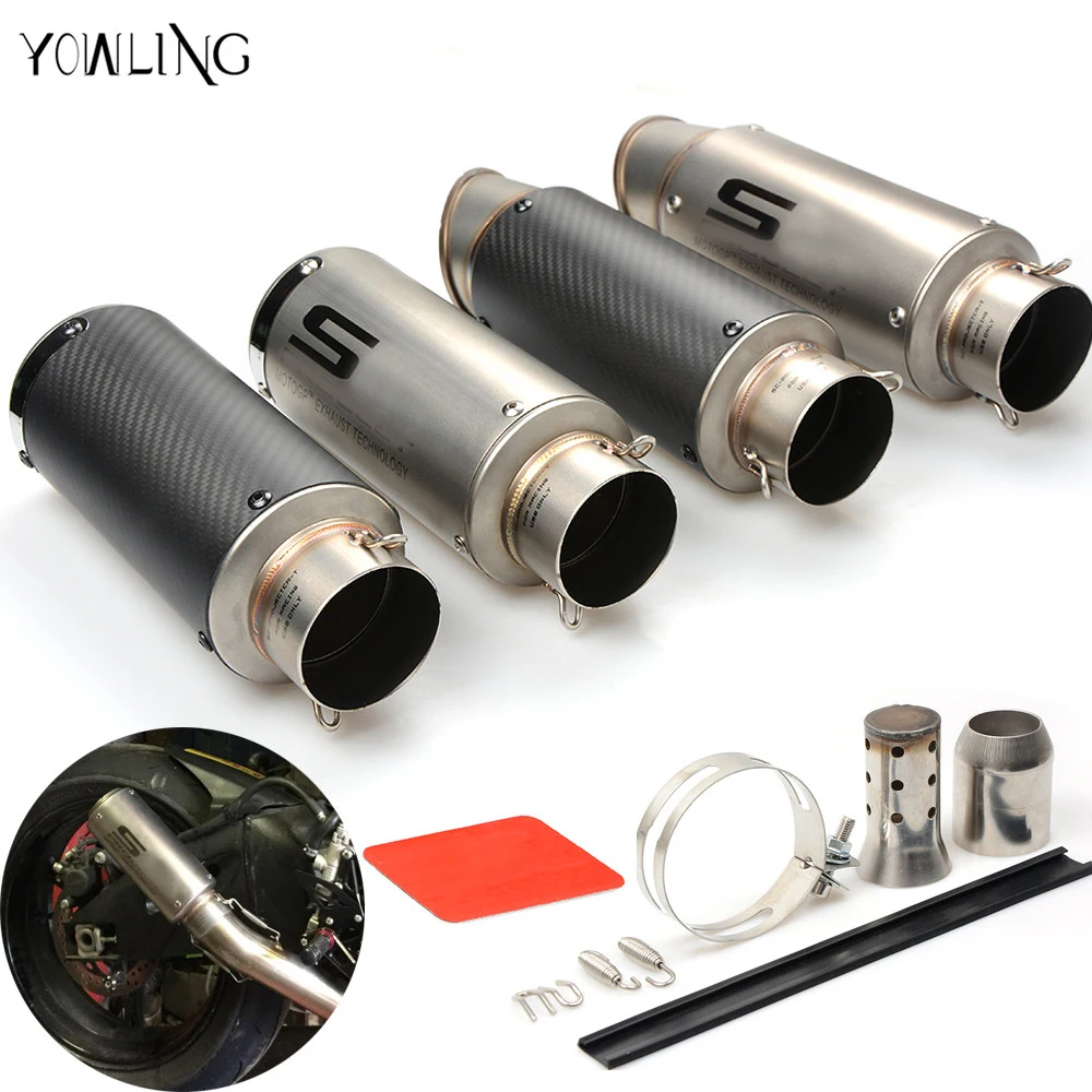 universal Motorcycle exhaust pipe and carbon fiber CNC for exhaust z800 er6n zx10r r6 r3 r25 Muffler Racing Exhaust With Sticker
