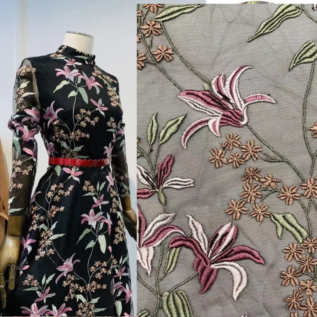 

High quality Line embroidery Dress design fabric Embroidery French tulle net lace Skirt design For Ladies Evening dresses party