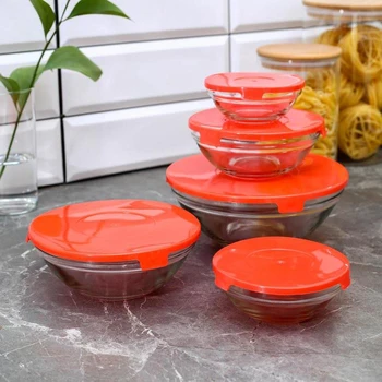 

Classic salad bowl set with lids, 5 PCs: 900 ml (17x7,6 cm), 500 ml (16x6 cm), 350 ml (12,5x5,4 cm), 200 ml (10,5x4,5 cm),