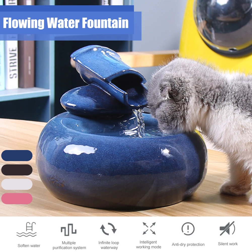 Умная керамическая Кормушка Для кошачьей воды, автоматическая Циркулирующая питейная кормушка для домашних животных, диспенсер для воды с 3D фонтаном, бассейн с европейской вилкой 220 В