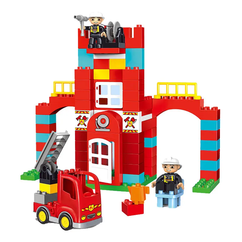 Duplo город противопожарный Отдел 2 фигурки пожарный большой размер строительные блоки Развивающие игрушки для детей Duploe наборы