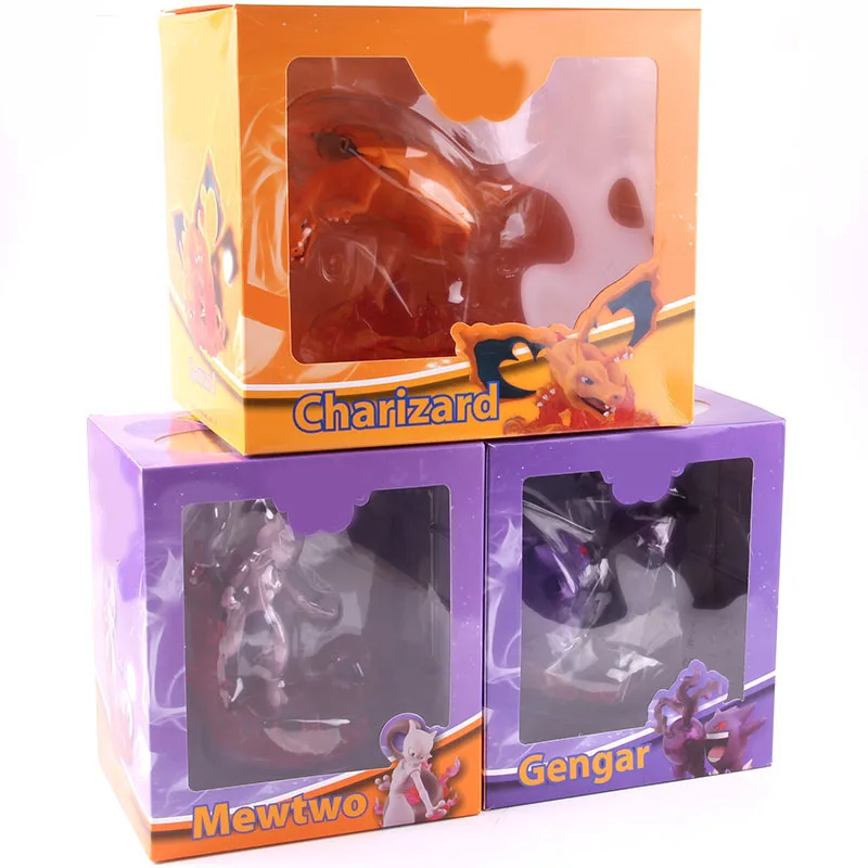 Аниме мультфильм монстр Mewtwo Gengar Charizard Фигурки ПВХ Acrion фигурка Коллекционная модель игрушки